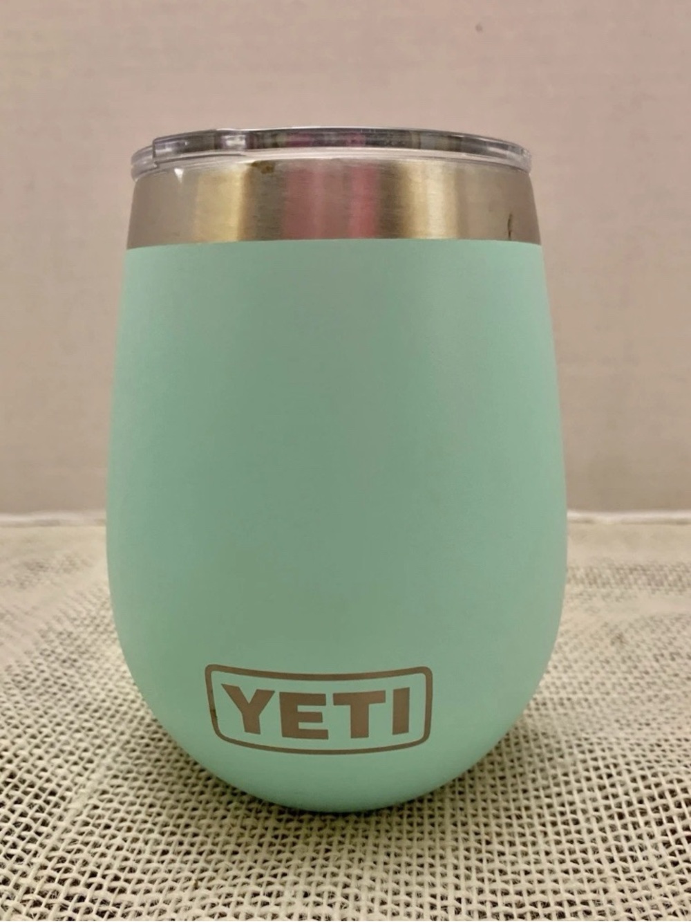 Yeti Mint Green Insulated Tumbler with Silver  Rim 10 oz. With Lid